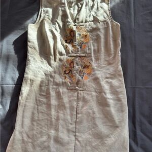 Citron Cream and Orange Embroidered Midi Dress